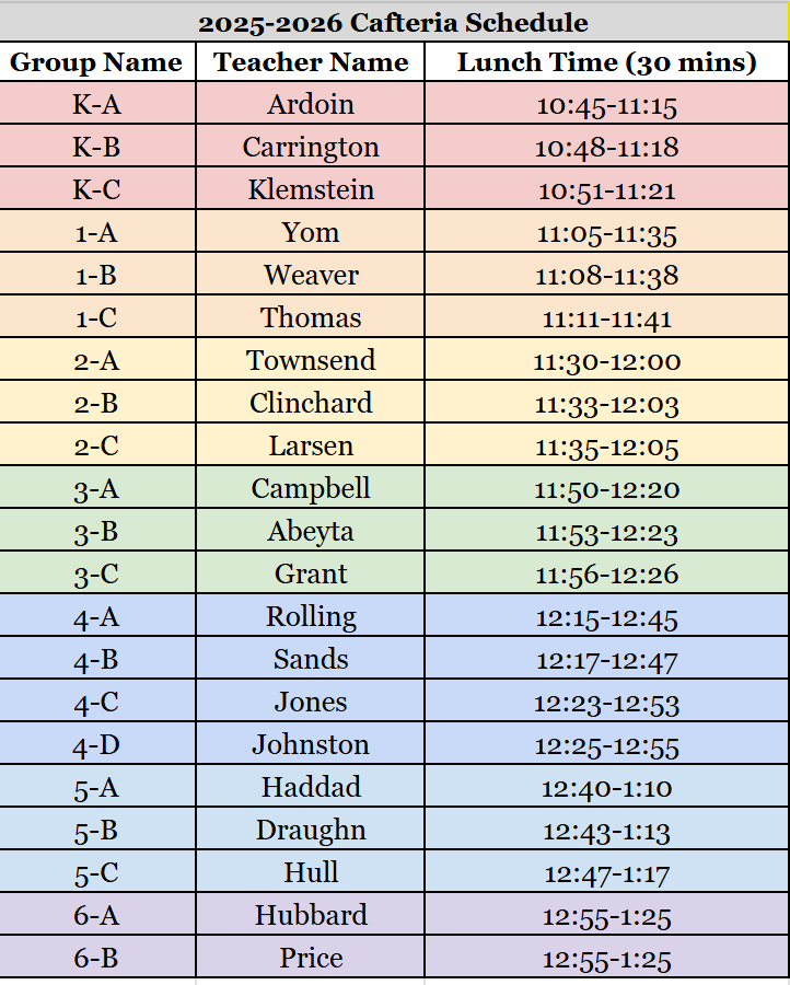 Library Schedule 2025-2026